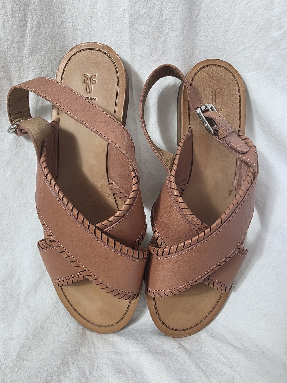 Frye Carson Piping Sandal Leather Sandals Brown US 10